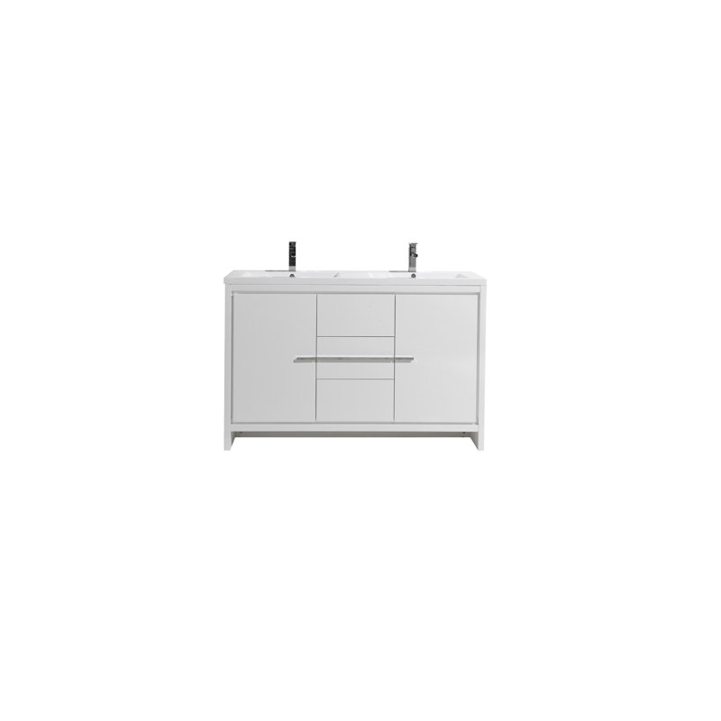 Melillo 58.5 " Freestanding Standard Double Bathroom Vanity Base, High Gloss White