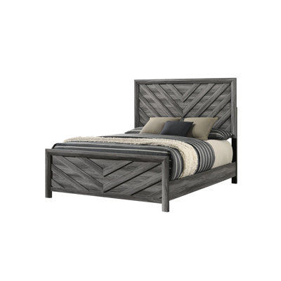 Lit double en bois massif gris contemporain pour une chambre à coucher moderne avec une transformation élégante de la tête de lit