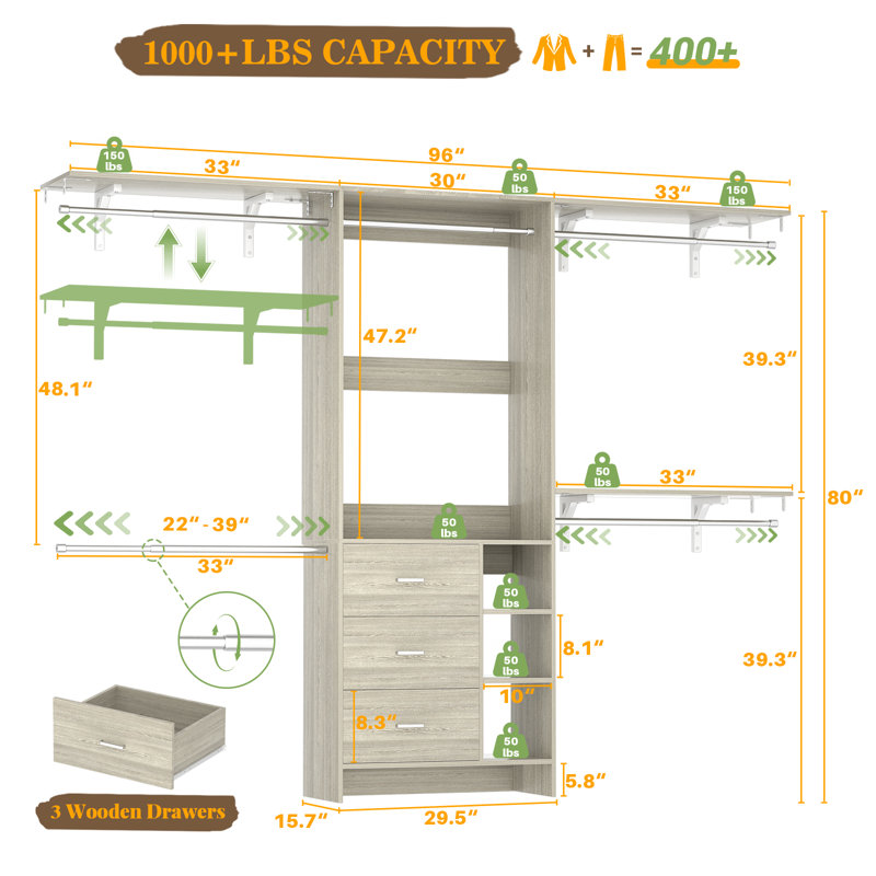 Closet System, White Oak