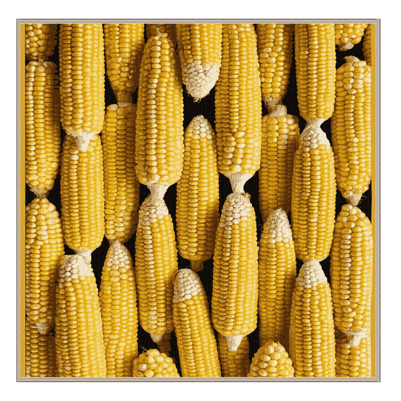 Washable Sweet Corn Yellow Vegetables Area Rug, Square 3'