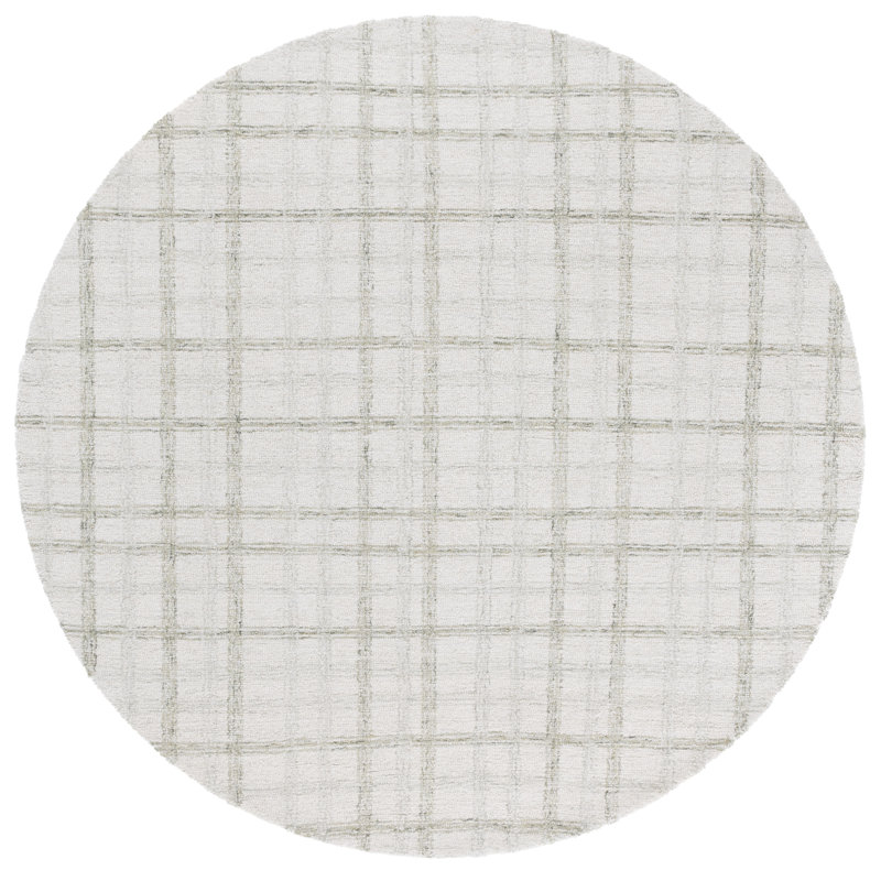 Ilyaas Hand-Tufted Wool and Cotton Plaid Rug , Round 6'