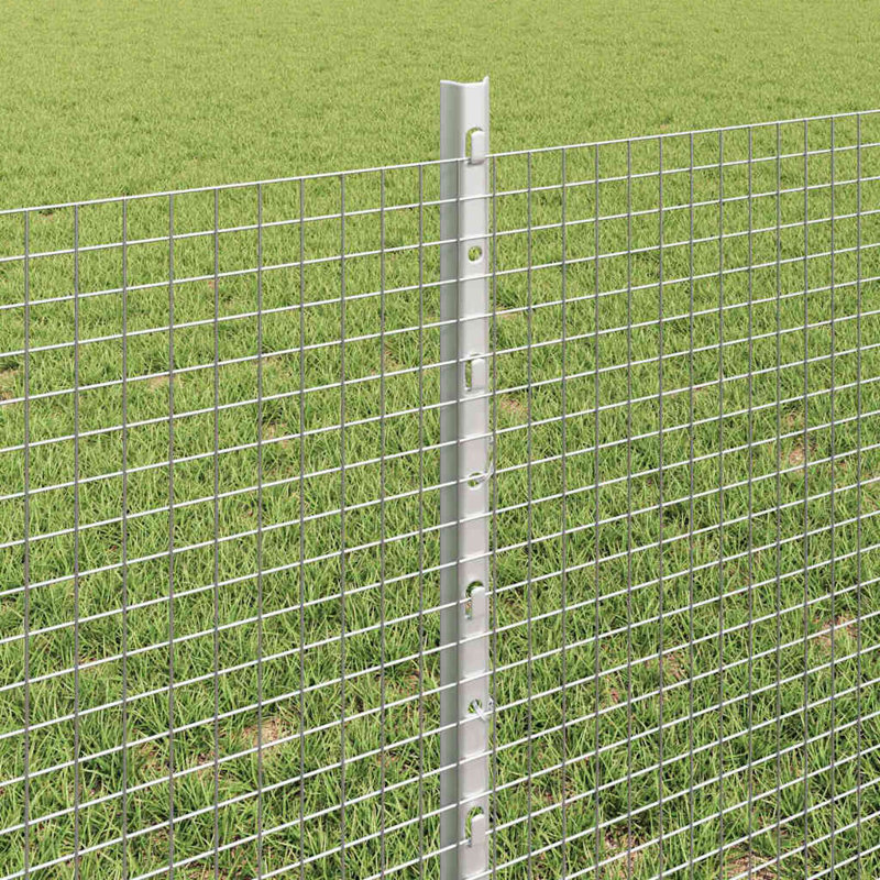 Vidaxl Fence With Posts Steel, Silver, 60cm H x 1000cm W x 2.7cm D