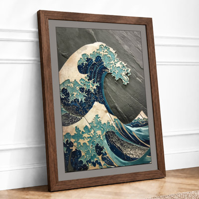 The Great Wave Japandi - Framed Print