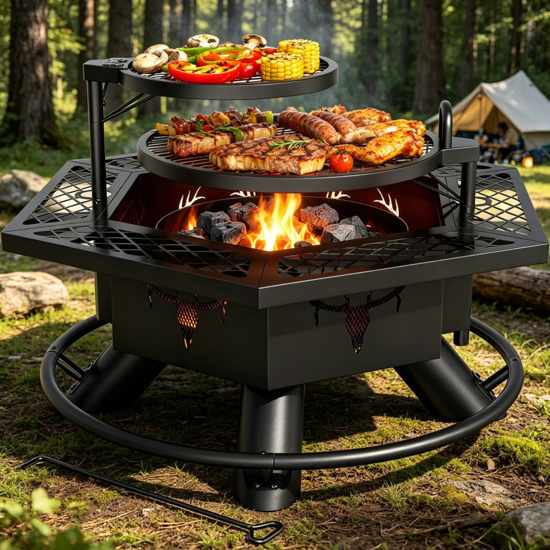Foyer d'extérieur au feu de bois avec barbecue