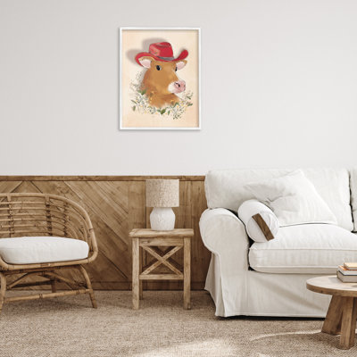 Cow with Red Cowboy Hat Black Framed Giclee Art by Andrea Jasid Grassi