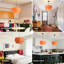 Luminaire suspendu en tissu orange à 2 niveaux Mid-Century