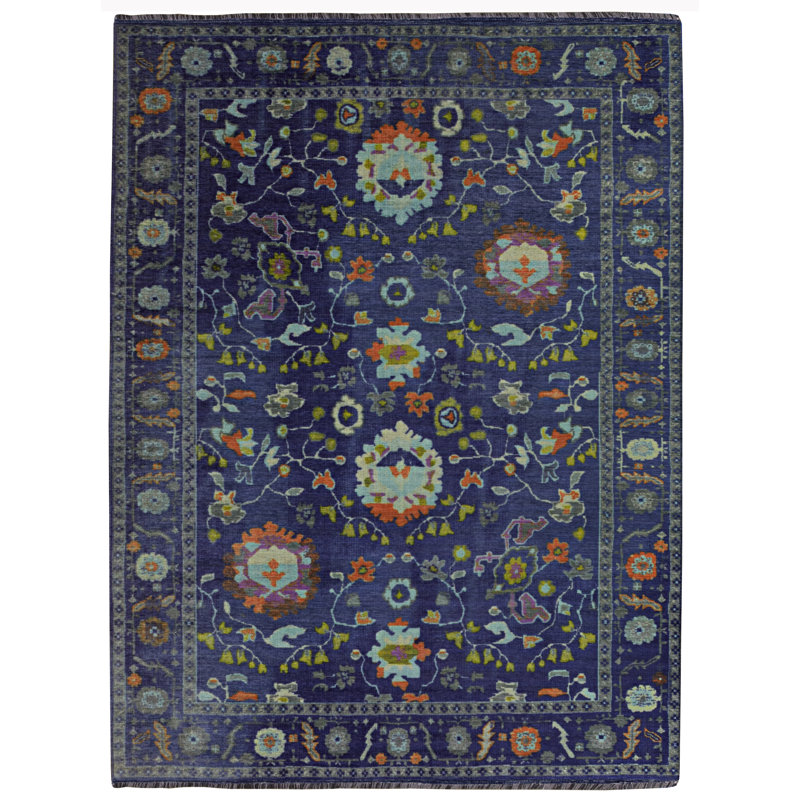 Tapis bleu marine et bleu Farhaad, Rectangle 5 pi x 7 pi