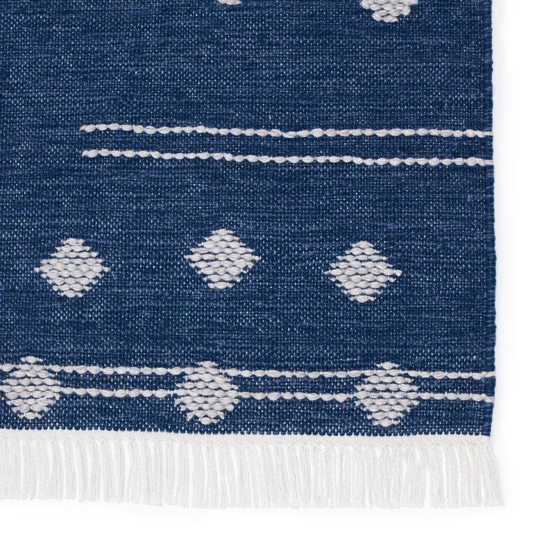 Calli Indoor/ Outdoor Geometric Blue/ White Area Rug, Rectangle 2' x 3'