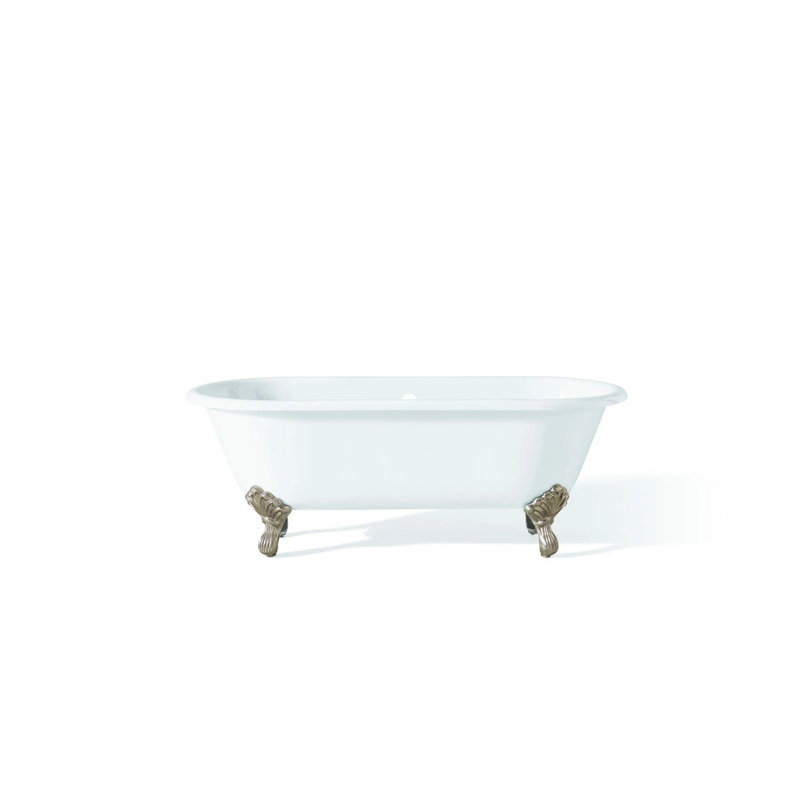 Baignoire de trempage autoportante en fonte de 61 po x 31 po Janade, Intérieur et extérieur blancs, Nickel brossé