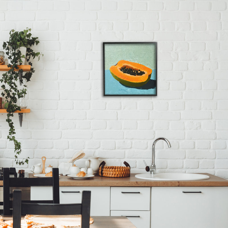 «Blue Papaya Still Life», giclée encadrée, design par Walker Noble, Giclée encadrée noir minuit, H 12 po x l 12 po