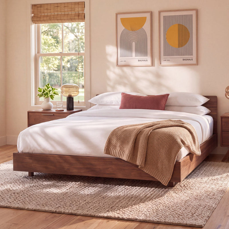 Arland Bernadina Wood Bed Frame, King, Natural