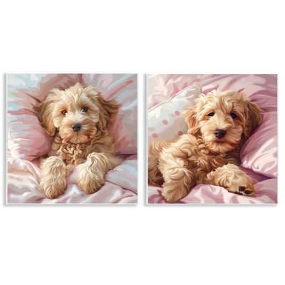  «Cuddling Labradoodle in Bed», art mural par Jim Baldwin