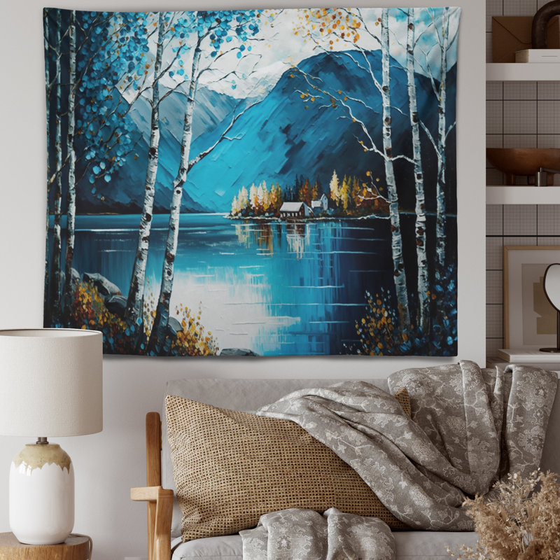 Tapisserie «Polyester Cabin by a Lake in Fall IV», H 32 po x l 39 po