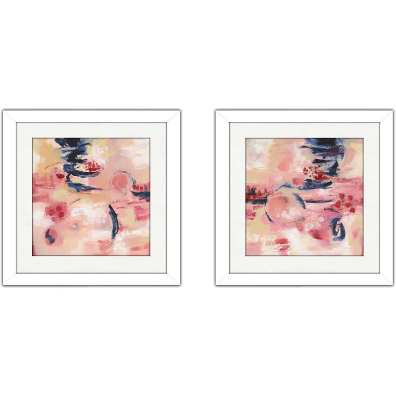 « sakura i », ensemble de 2 reproductions de peintures à l’acrylique encadrées, H 16,5 po x l 33 po x P 1 po, Blanc mat
