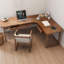 Bureau en bois massif en forme de L brun noyer avec 3 tiroirs-2103932471-2103932465