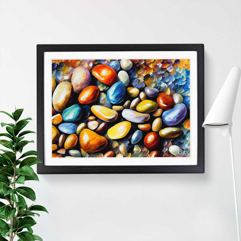 Shimmering River Pebbles Vol.3 - Single Picture Frame Print, 34cm H x 46cm W x 2cm D, Black