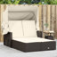 Double méridienne Vidaxl avec auvent et coussins en rotin de polyester-99049257-99049255