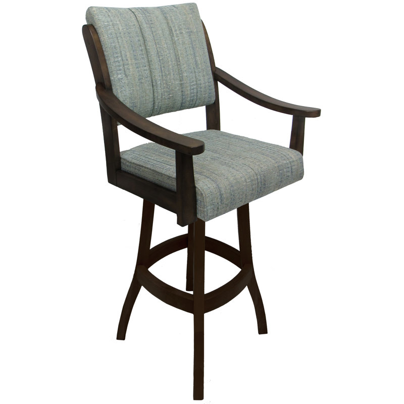 Bellamy Extra Tall Swivel Wood Stool, Watusi Aquatint Seat/New Brown Frame, Bar Stool (34” Seat Height)