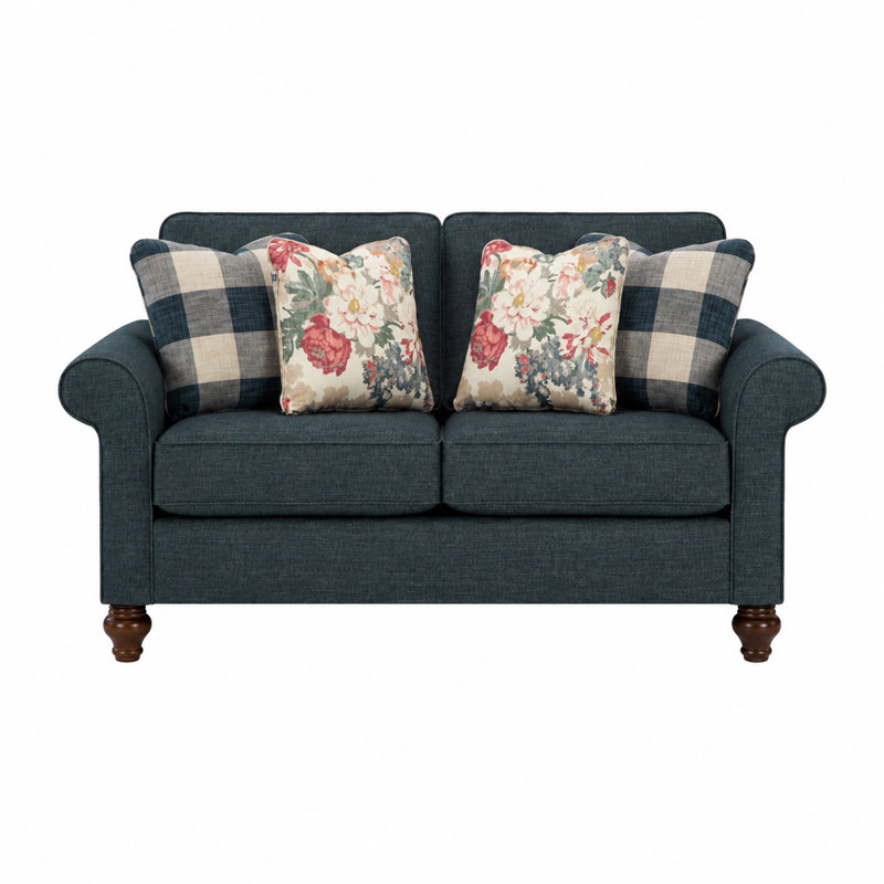 Canapé en tissu d'ameublement bleu avec coussins 63 po Manhattan, 38" H x 63" W x 37" D, Blue