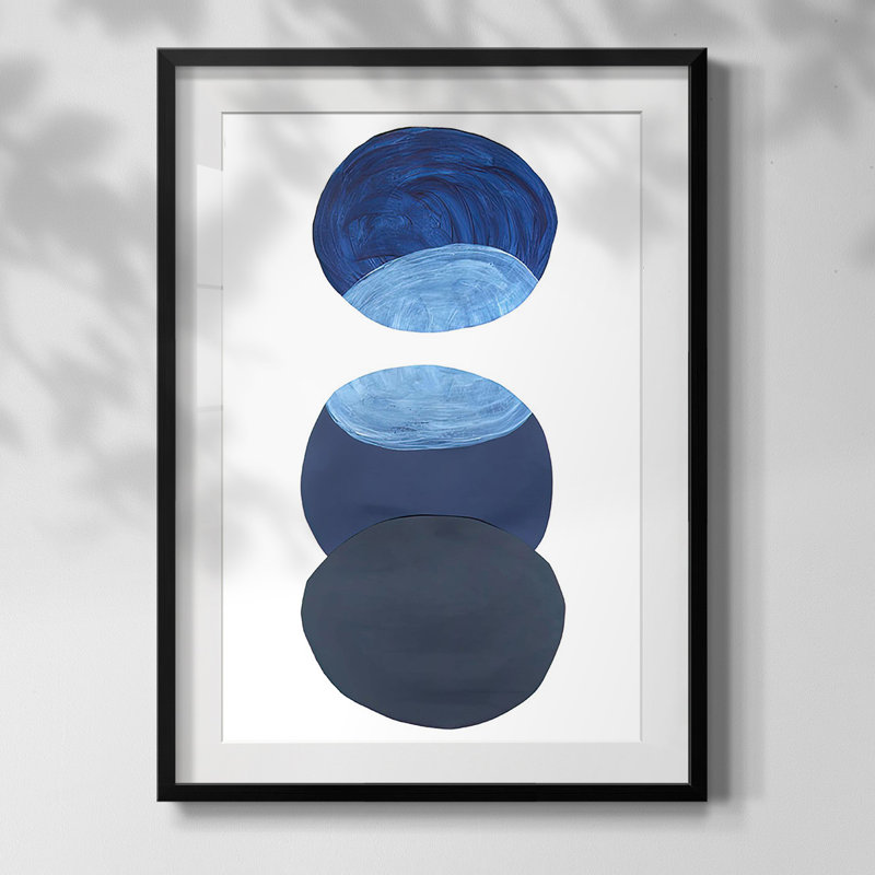 «Ultramarine Orbs I», reproduction encadrée, Blanc, Papier avec cadre noir