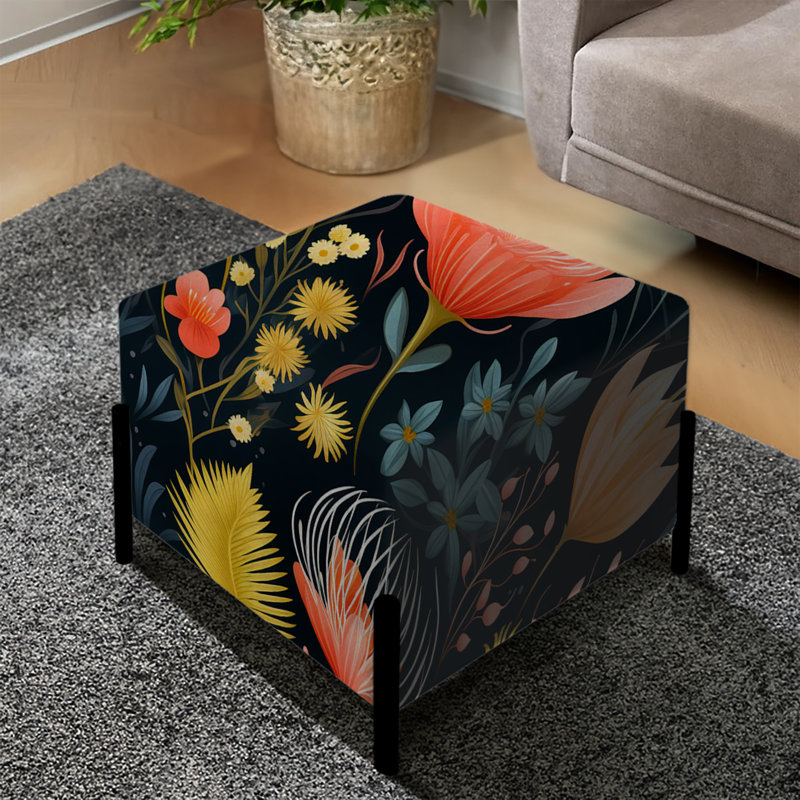 Conteh - Vibrant Coastal Botanic Coastal Motif - Repose-pieds carré floral