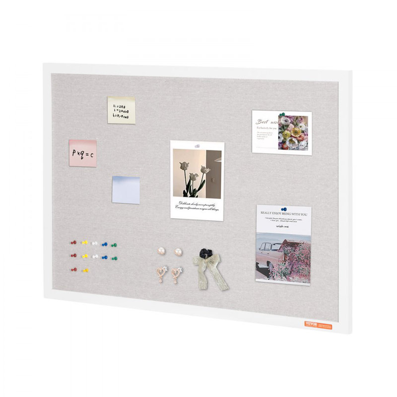  Tableau blanc en liège blanc avec surface en lin - Tableau d'affichage mural élégant pour la maison, l'école et le bureau - Tableau d'affichage élégant et fonctionnel