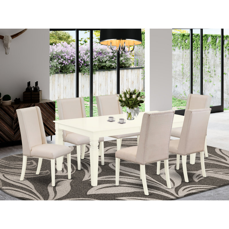 Ensemble de table de salle à manger 7 pièces composé d'une table de salle à manger rectangulaire avec feuille papillon et 6 chaises rembourrées