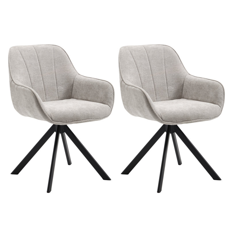 59cm Wide Upholstered Metal Dining Chairs, Light Grey