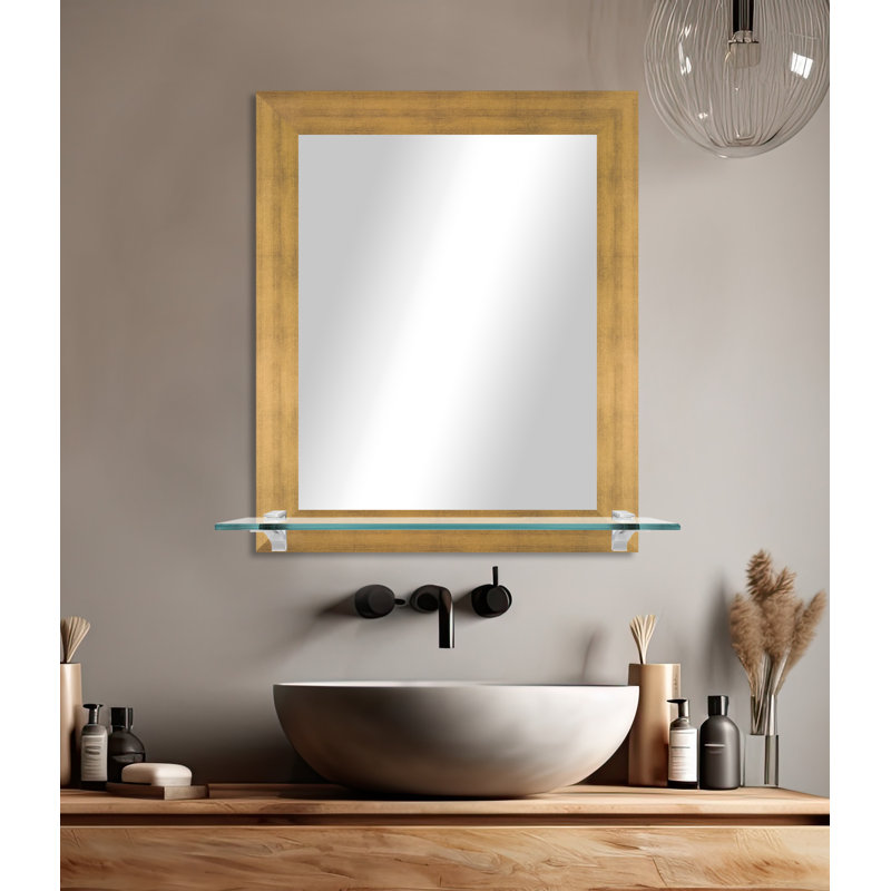 Kridia Flat Wall Mirror, Vertical, 25.5" H x 21.5" W, Matte Gold