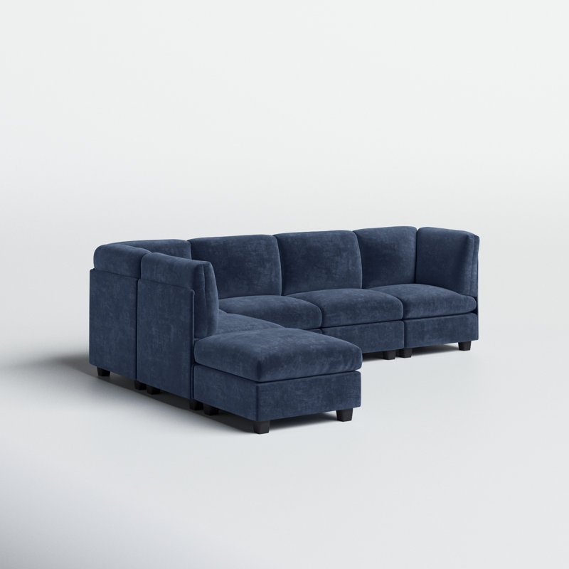Wide Modular Corner Sectional with Ottoman, Dark Blue Polyester Blend