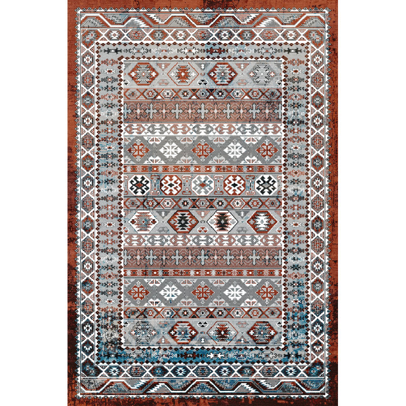 Multi-Colored Traditional Patterned Vintage Decorative Rug, Rectangle 4'7.12" x 6'6.74"