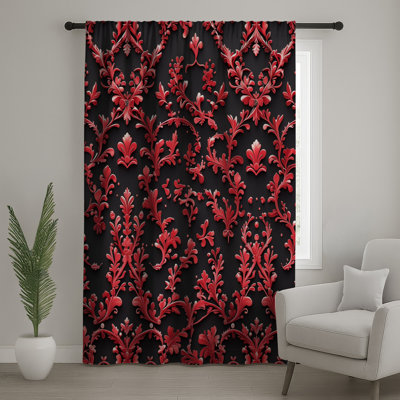 Red Floral Damask Window Curtains, Damask Sheer & Blockout Curtains - 1 Panel