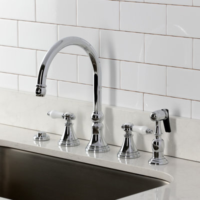 Kingston Brass Bel-Air Double-Handle 4-Hole Widespread Kitchen Faucet With Brass Sprayer