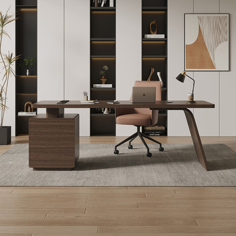 Bureau rectangulaire à 3 tiroirs Smoky Wood, Retour à droite, H 29,53 po x l 62,99 po x P 27,56 po