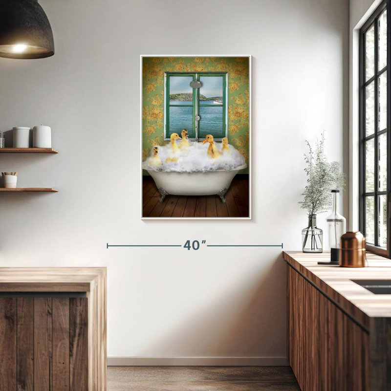 Ducks In Bath Tub, 25" x 37", Floating Frame White