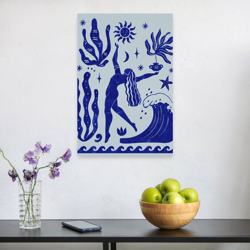 Celestial Ocean Woman Abstract Starfish Nature Ocean Wall Art Print 1 Piece Wrapped Canvas Wall Art, 60.96cm H x 40.64cm W