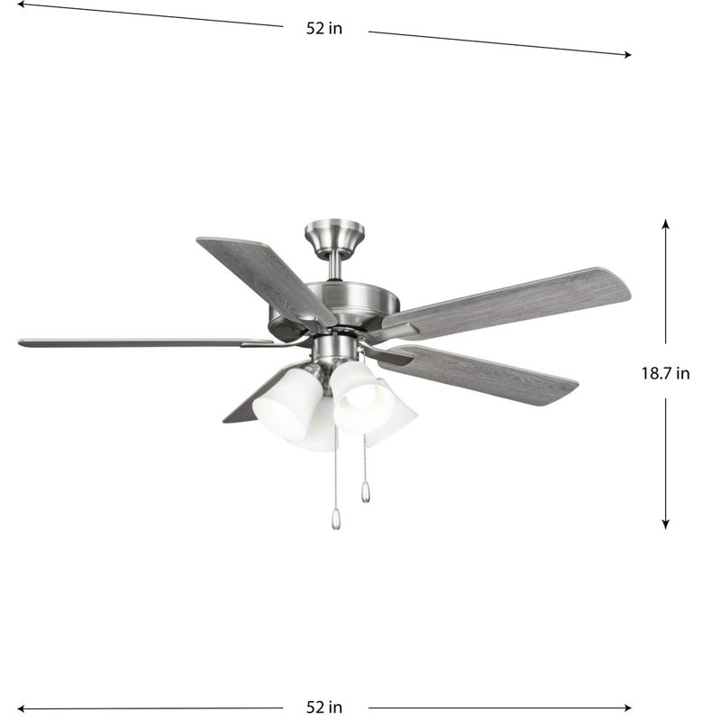 52'' Ceiling Fan with Light Kit, Brushed Nickel
