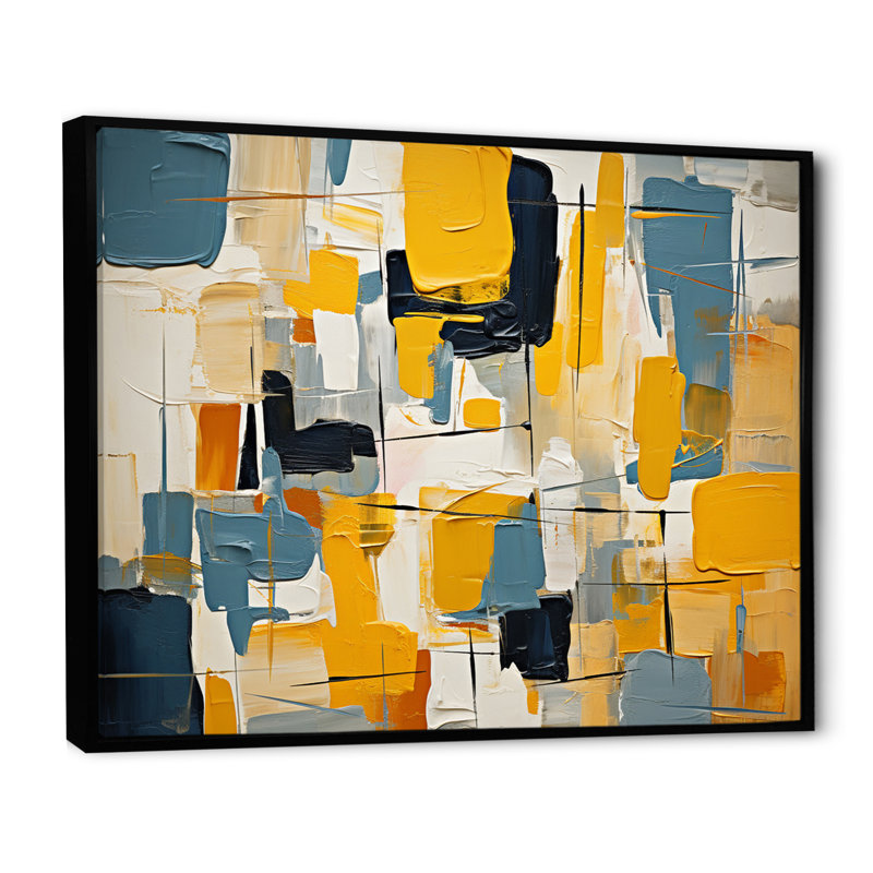 Impression sur toile abstraite, expression carrée, H 16 po x l 32 po x P 1 po, Cadre flottant noir