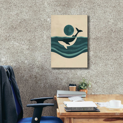 Epic Graffiti 'White And Green Minimalist Whale Design' by Momart Canvas Wall Art