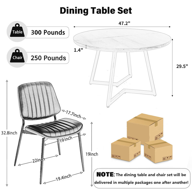 Table de salle à manger ronde avec chaises en tissu de lin, 7, Noyer, Beige