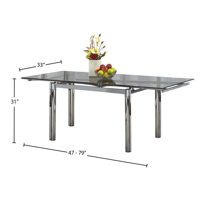 Glantz Extendable Glass Top Metal Base Dining Table