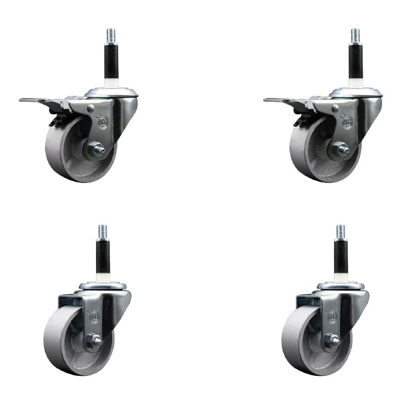 Semi Steel Swivel 7/8 Inch Expanding Stem Caster Set 2 Total Lock Brakes