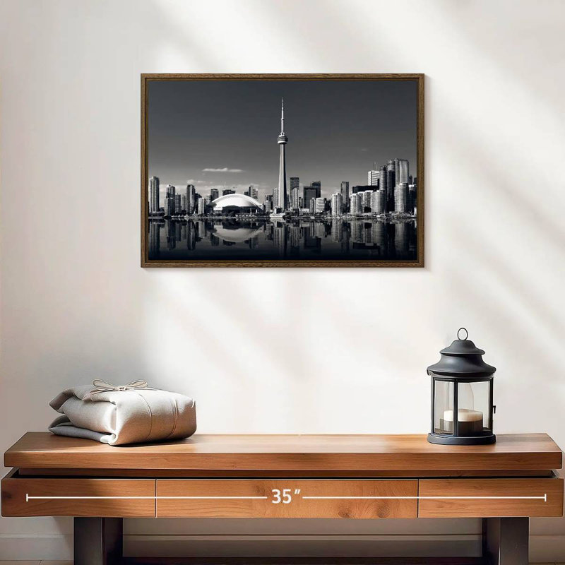 Monochrome Toronto Skyline, 19" X 13", Floating Frame Walnut