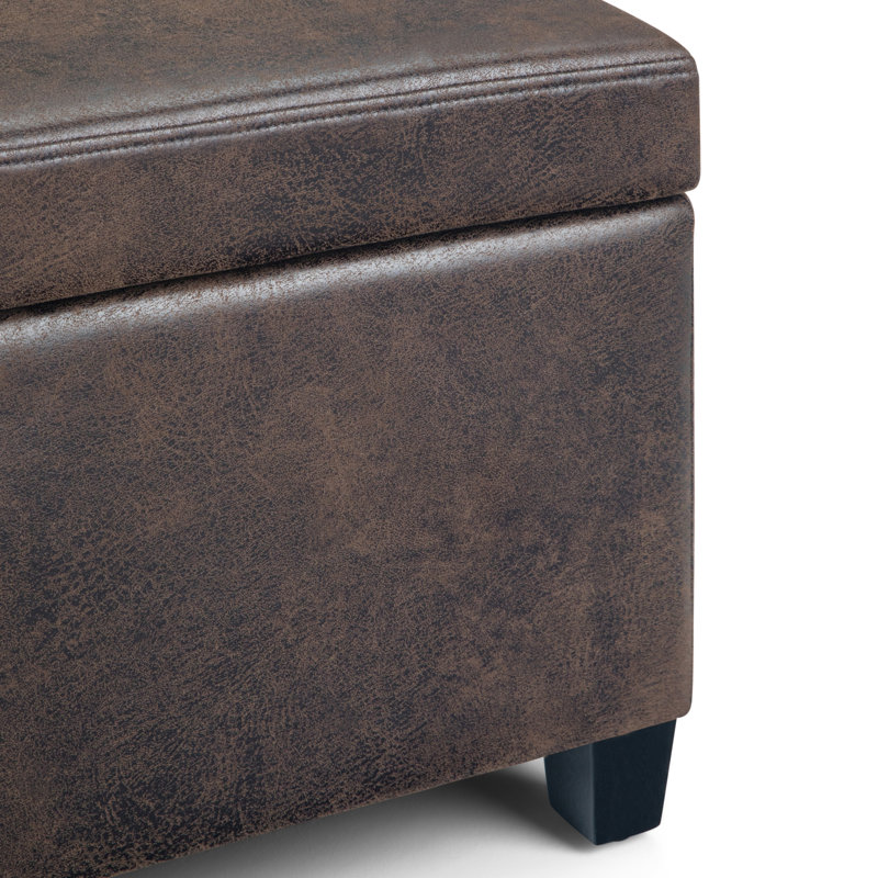 Distressed Brown Faux Leather Storage Ottoman Bench