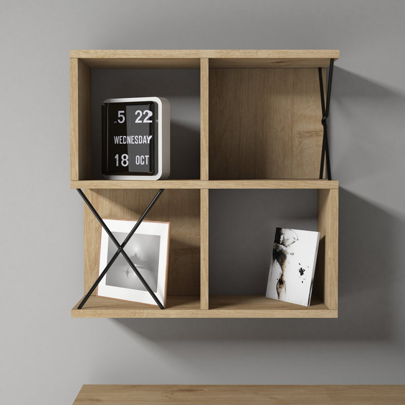 Chetna 4 Piece Square Cube Shelf, Oak/Black