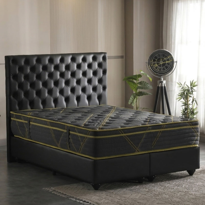 13” Luxury Black vMustard Eurotop Mattress – Inspired by the Roman Empire – Medium-Firm Hybrid Comfort – Made in NJ – Premium Quilted Cover - Fiberglass-Free – Bed in a Box