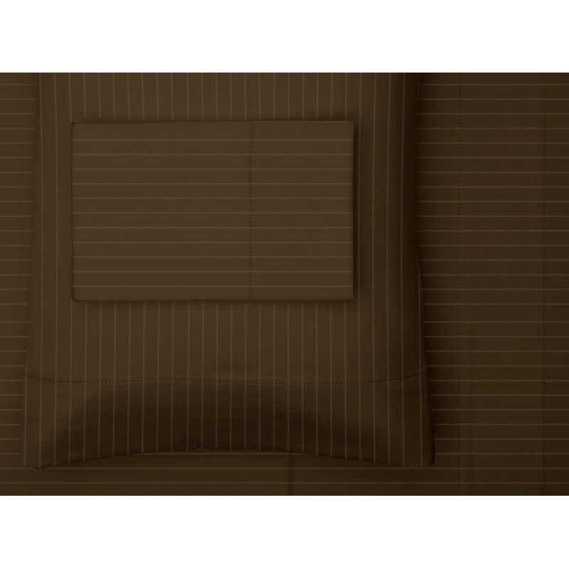 Cotton Blend Twill Striped Sheet Set, King Sheet Set with 2 Pillowcases, Chocolate
