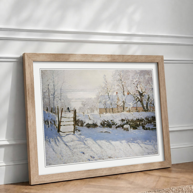 The Magpie by Claude Monet - Picture Frame Painting on MDF, Oak Framed, 48cm H x 65cm W x 2cm D