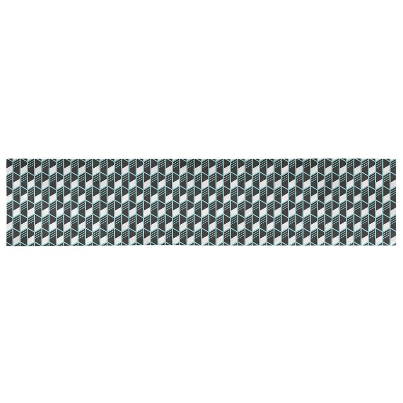 Chemin de table géométrique Avicia, 90 po x 16 po, Polyester, Bleu sarcelle