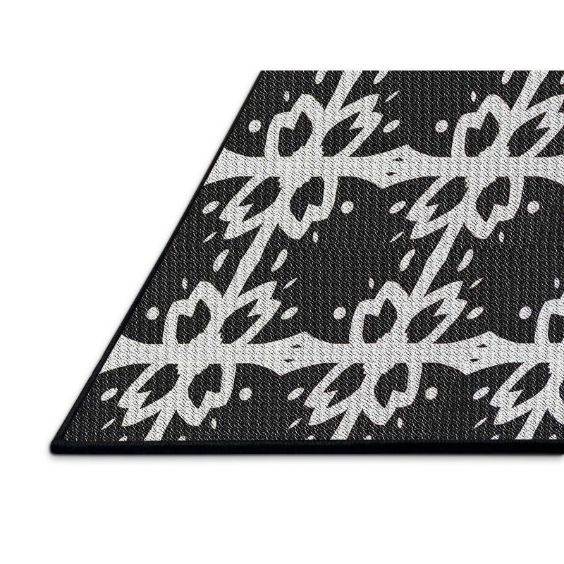 Tapis noir/blanc cassé à motifs, Rectangle 2 pi x 3 pi